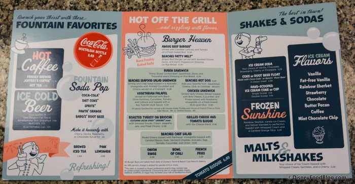 Beaches and Cream Menu