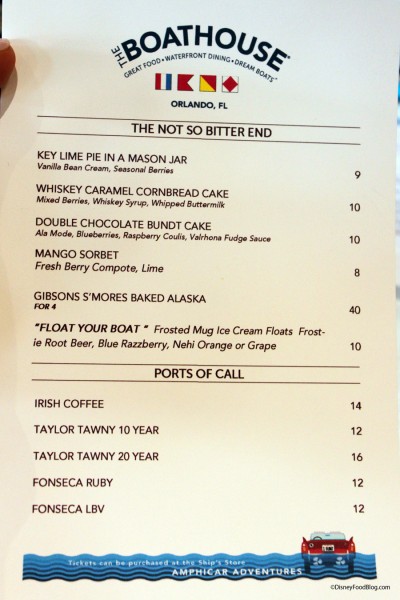 BOATHOUSE Dessert Menu