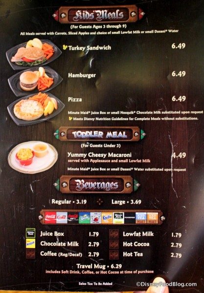 Kids Menu -- Click to Enlarge