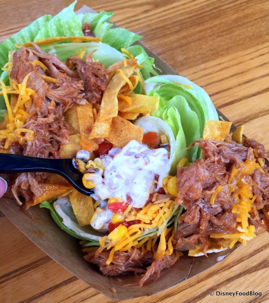 Fairfax Salad with the Shredded Pork Barbecue Pushed to the Side