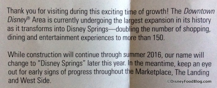 Disney Springs transformation information text in Map