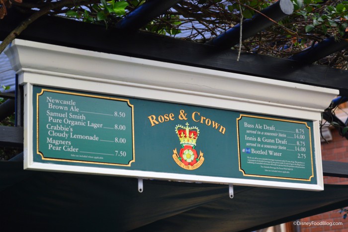 Rose and Crown Outside Bar Menu