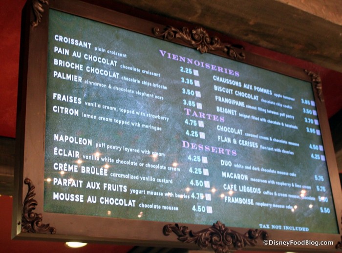 Menu -- Click to Enlarge