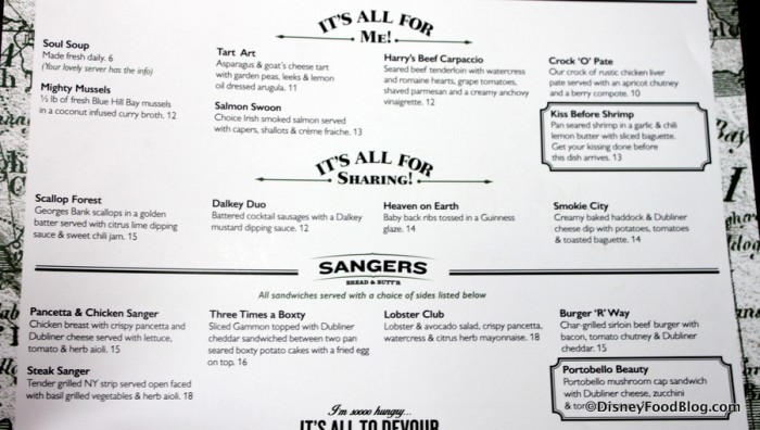Menu -- Click to Enlarge