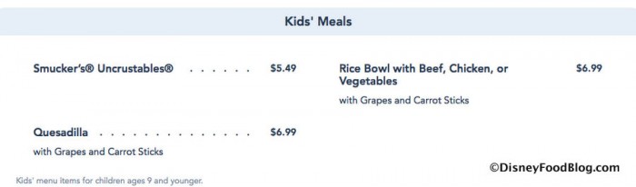 Screenshot of New Kids Menu at Pecos Bill's