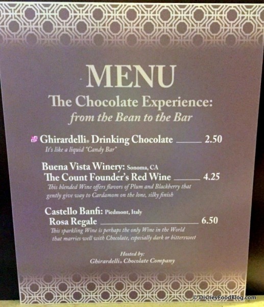 The Chocolate Bar Menu -- Click to Enlarge