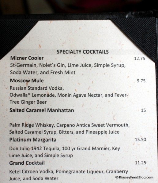 Menu Up Close -- Click to Enlarge