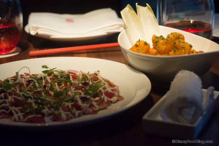 Tuna Pizza and Rock Shrimp Tempura