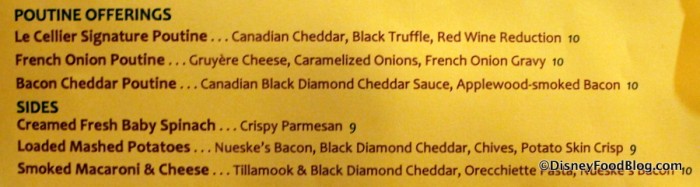 Le Cellier Poutine Menu