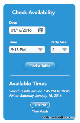 Reservation Screenshot for Club Villain