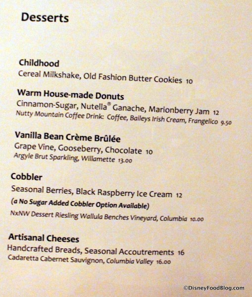 Dessert Menu -- Click to Enlarge