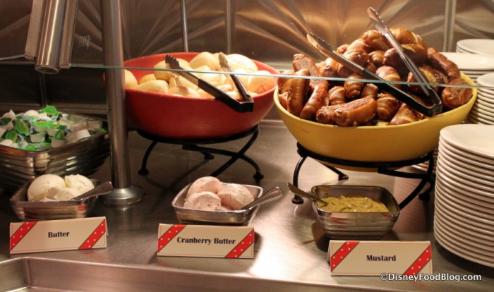 Bread Station with Dinner Rolls, Pretzel Bread, and Cranberry Butter