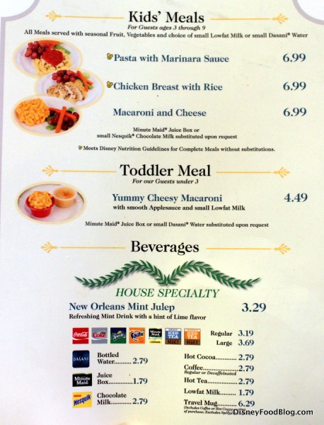 French Market Menu