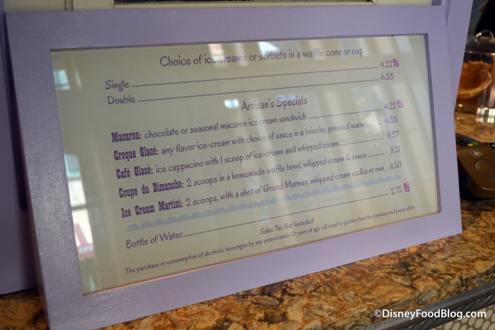 L'Artisan des Glaces Menu