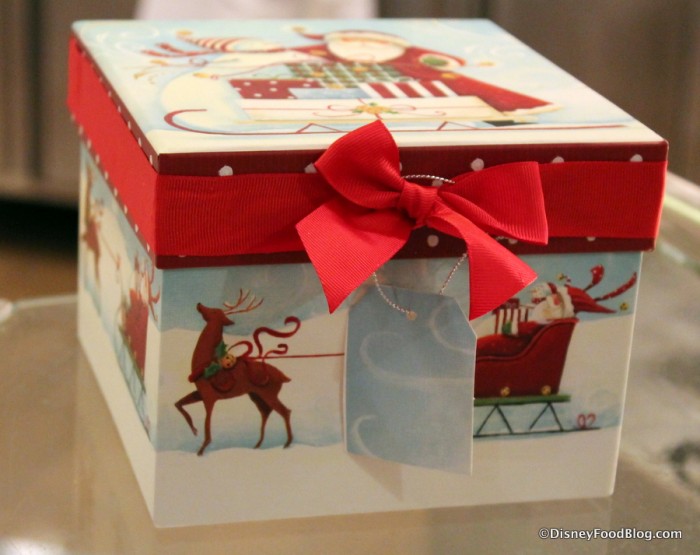 Holiday box on top of the buffet