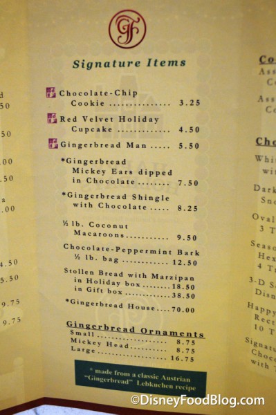 2015 Grand Floridian Gingerbread Treats menu