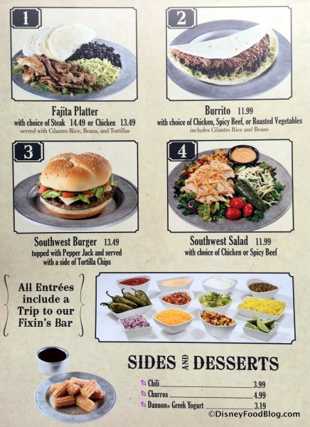 Pecos Bill's Menu
