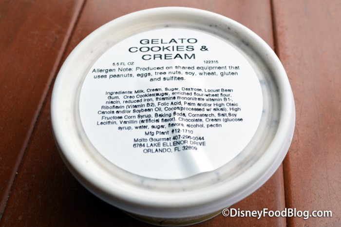 Cookies 'N Cream Gelato Ingredients