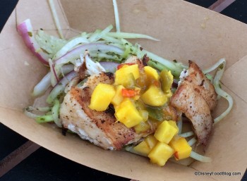 Jerk-spice Grouper with Mango Salsa, Chayote and Green Papaya Slaw with Lime-Cilantro Vinaigrette