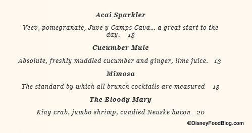 Screenshot of Brunch Cocktail Menu at Fulton's