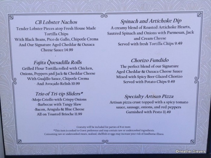 Cove Bar Menu