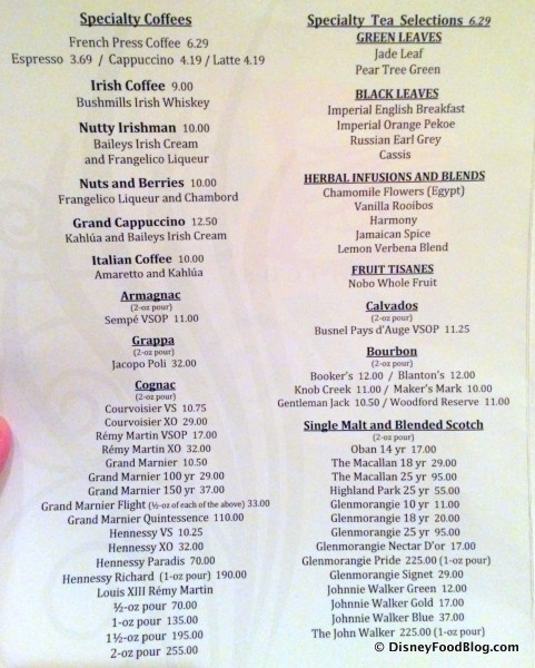 After Dinner Beverage Menu -- Click to Enlarge