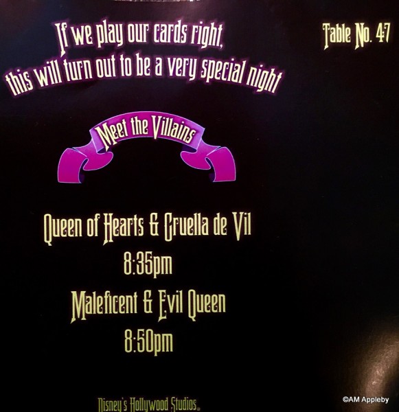 Invitation with Table Number and Meet the Villains times