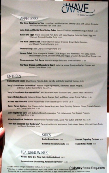 Menu -- Click to Enlarge