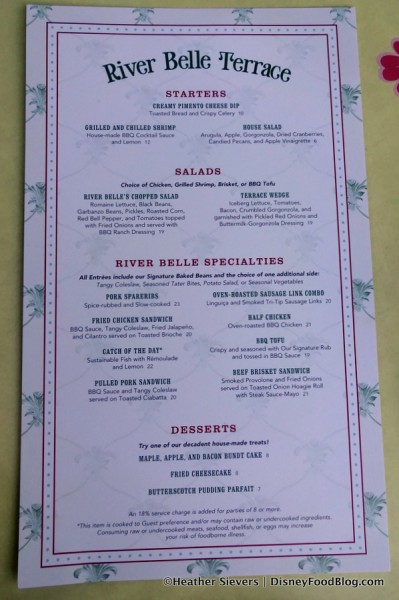 River Belle Terrace Menu