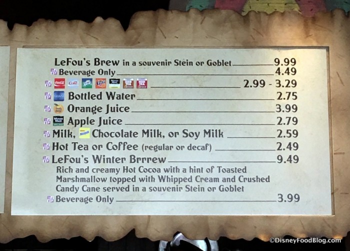 Menu at Gaston's Tavern