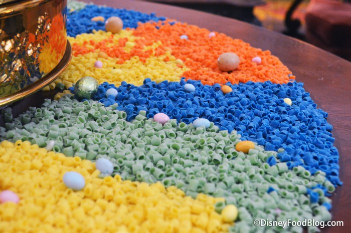 Chocolate Shavings surrounding Easter Eggs