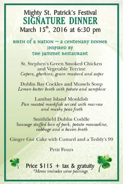 dinner Raglan Road Mighty St Patricks 2016