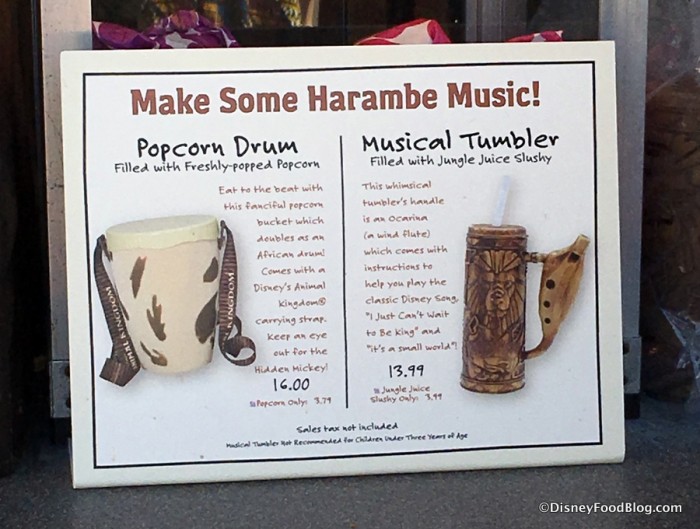 Popcorn Drum and Musical Tumbler sign