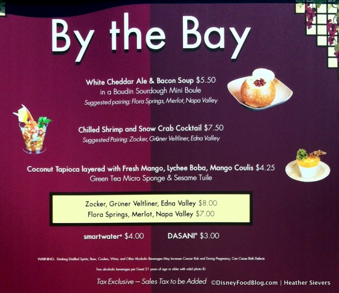 By the Bay Booth Menu