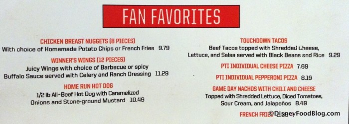 Fan Favorites Menu