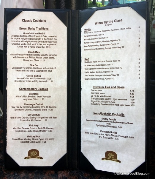 Brown Derby Lounge Drink Menu