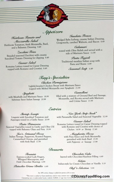 Menu -- Click to Enlarge