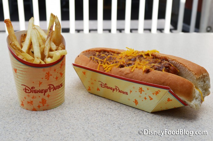 Chili Cheese Hot Dog and Fries