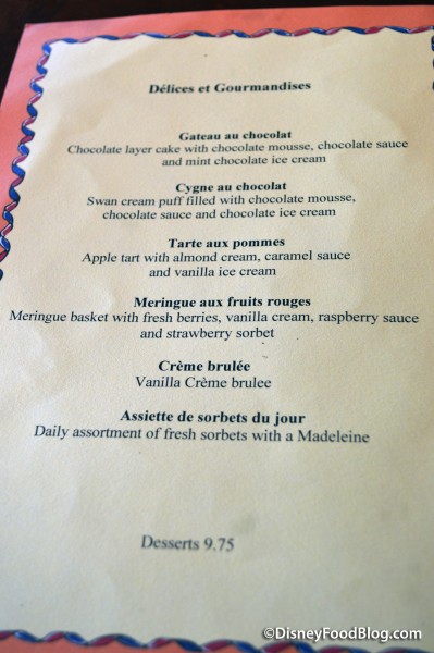 Chefs de France Dessert Menu