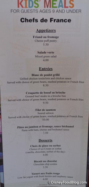 Chefs de France Kid's Menu