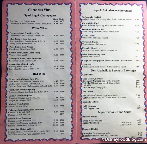 Chefs de France Beverage Menu