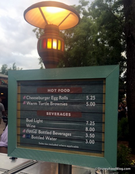 Snack Cart Menu