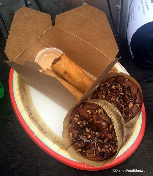 Cheeseburger Egg Rolls and Warm Turtle Brownies