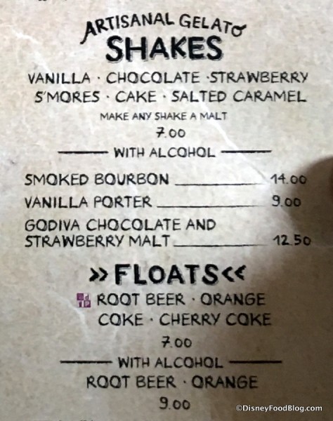 Shakes and Floats menu