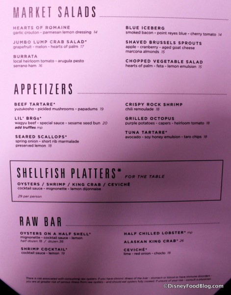 Appetizer and Raw Bar Menu