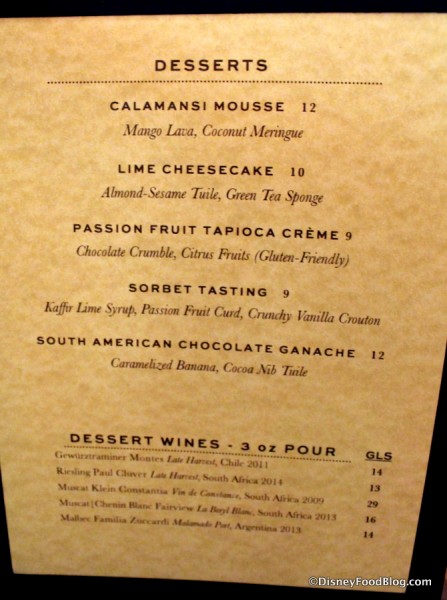 Menu -- Desserts -- Click to Enlarge