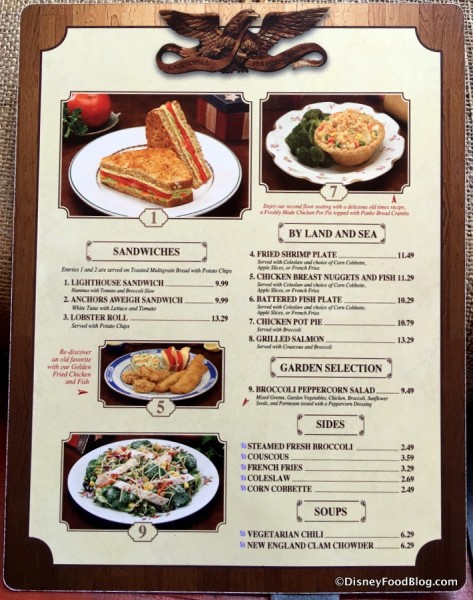 Columbia Harbour House menu