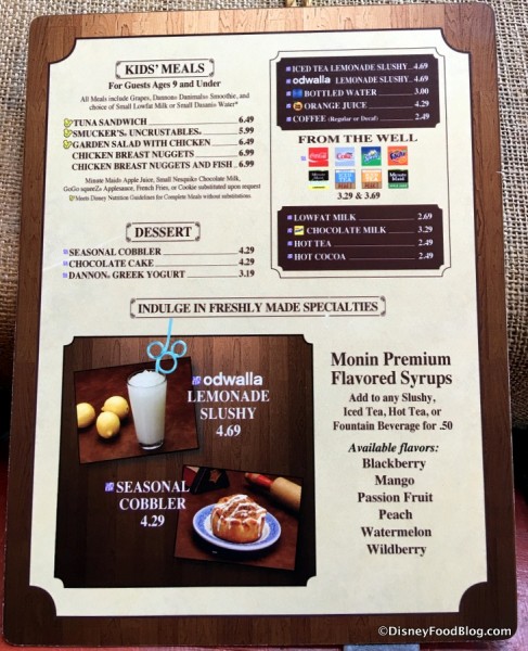 Columbia Harbour House menu