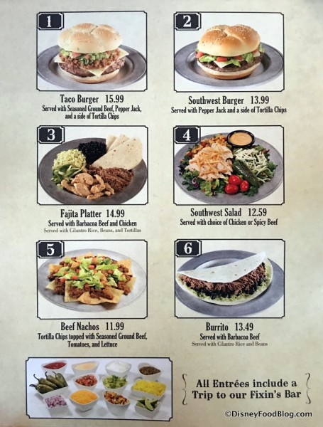Pecos Bill Tall Take Inn and Cafe menu