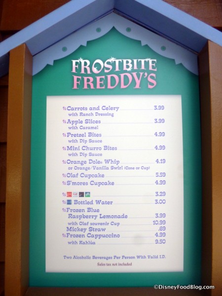 Frostbite Freddy's Menu